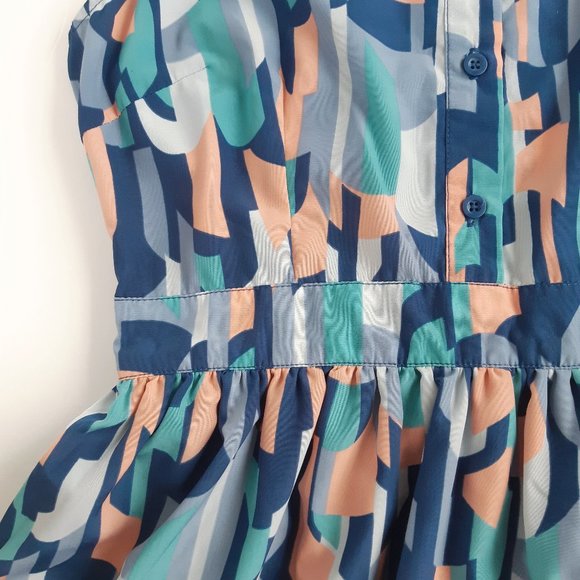 Collared high waist dress in abstract print S/P - Picture 6 of 11